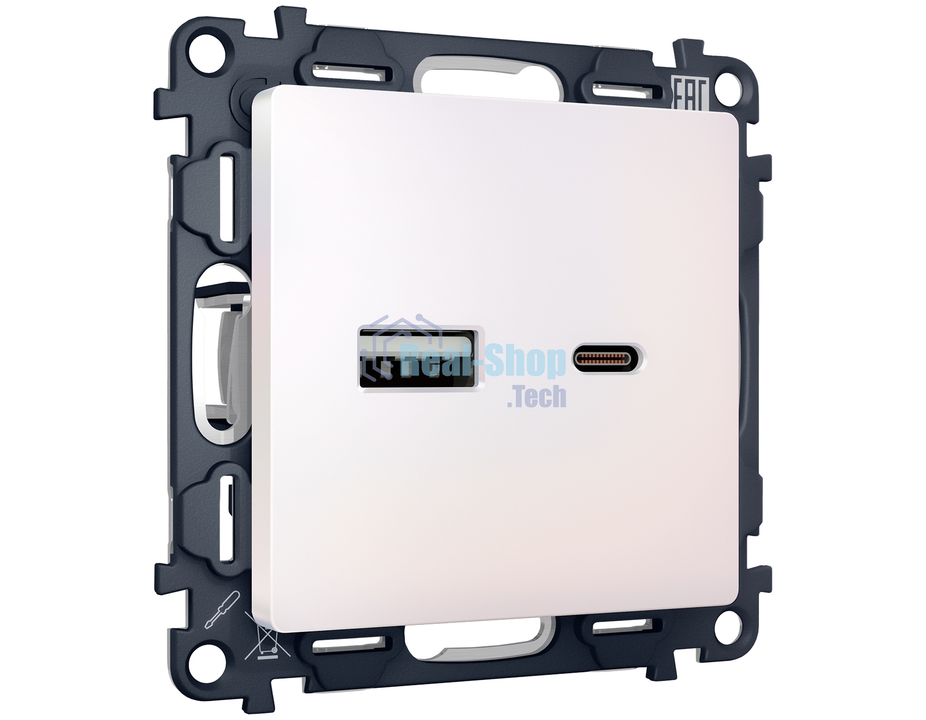 Комплект механизма розетки ALFA Жемчуг 2USB A+C 20W (быстрая зарядка) QUANT (AP2110, VM177) MA211010
