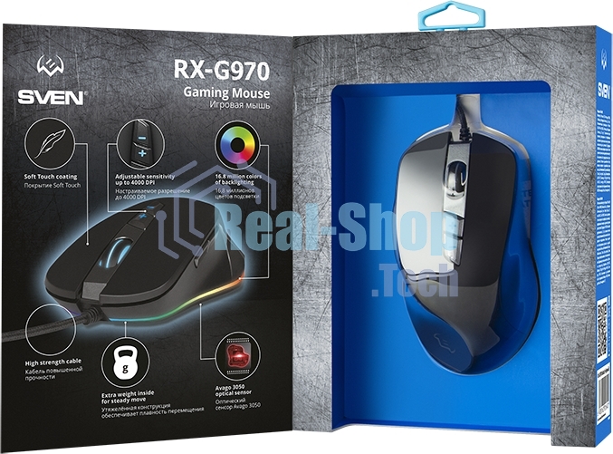 Мышь проводная SVEN RX-G970 черный, 4000 dpi, USB, кнопки - 7