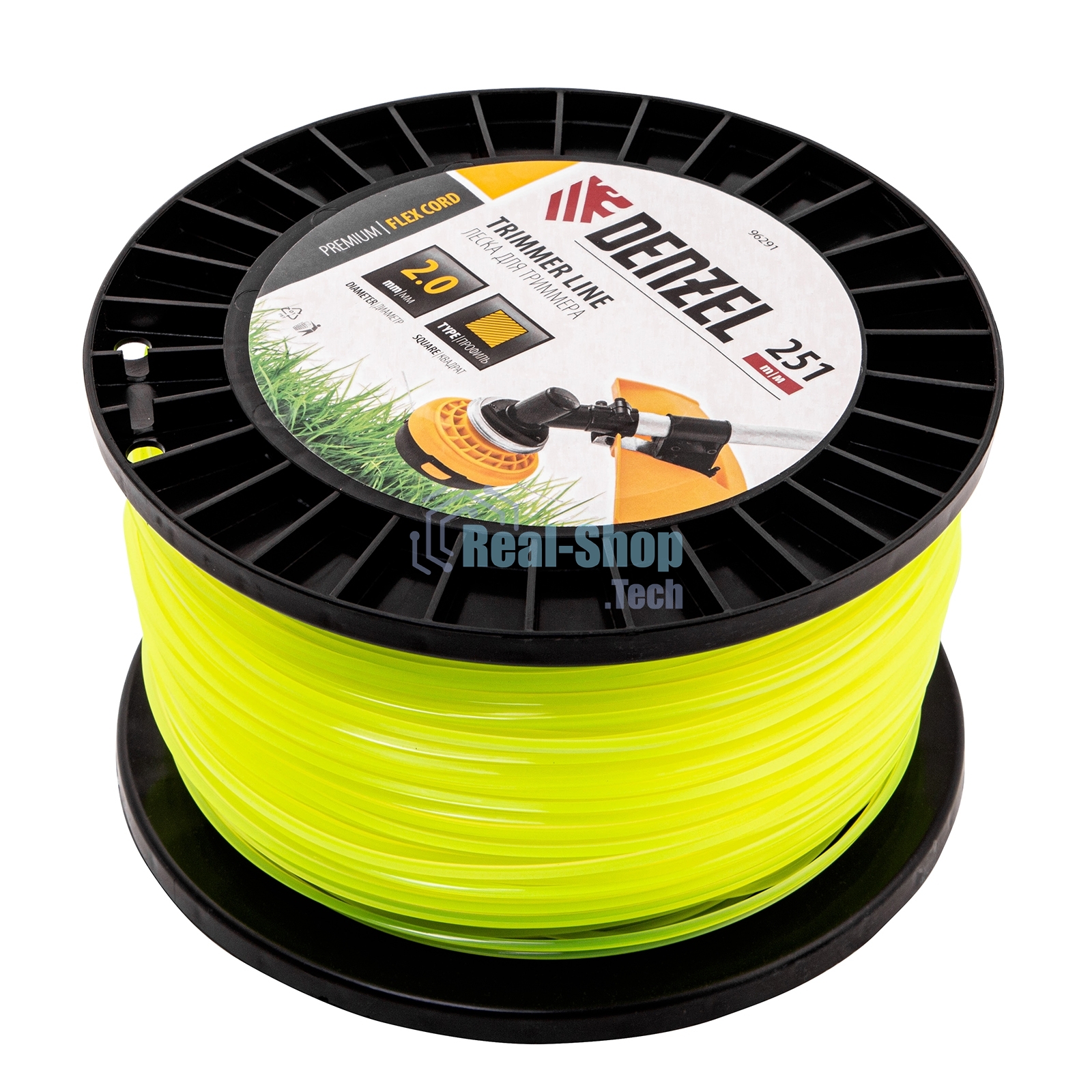 Леска для триммера Denzel квадрат, 2,0мм х 251м, на DIN катушке FLEX CORD