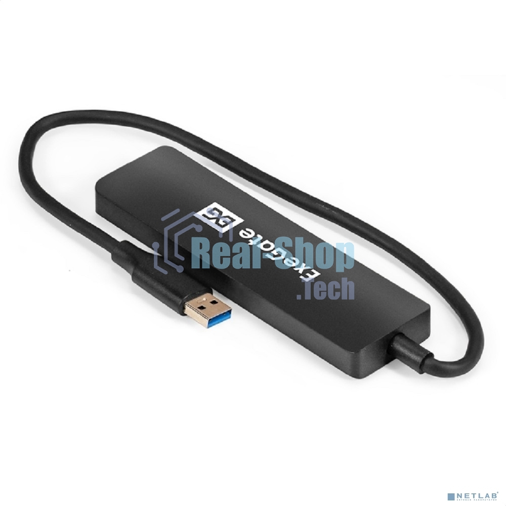 USB-концентратор 4-в-1 ExeGate DUB-4P/3 (кабель-адаптер USB3.0 --> 4xUSB3.0, Plug&Play, черный)