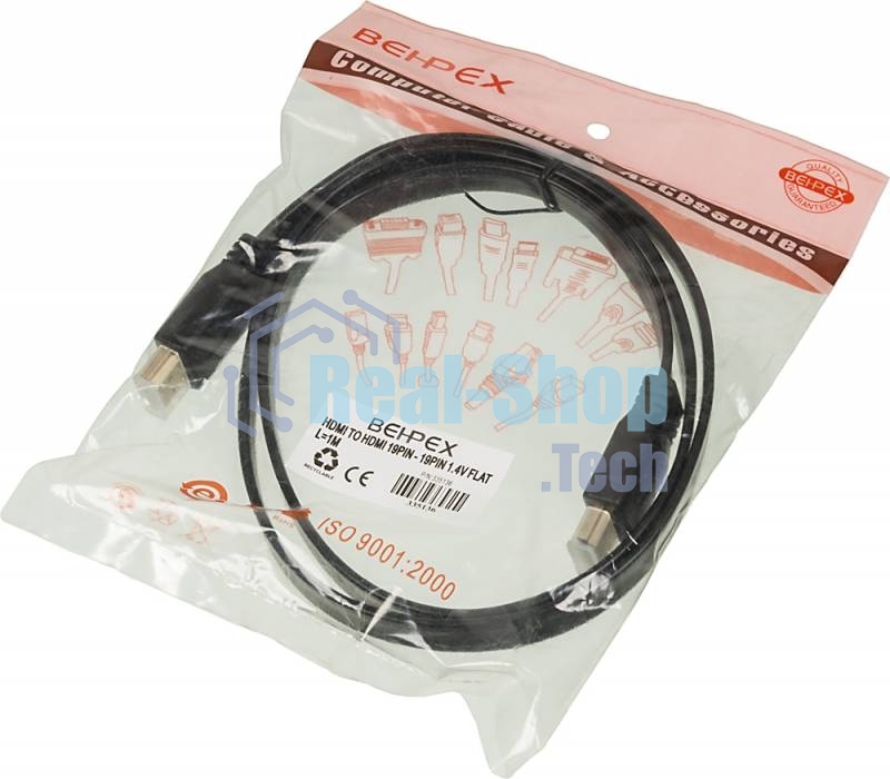 Кабель аудио-видео High Speed ver.1.4 Flat HDMI (m)/HDMI (m) 1м. позолоченные контакты черный