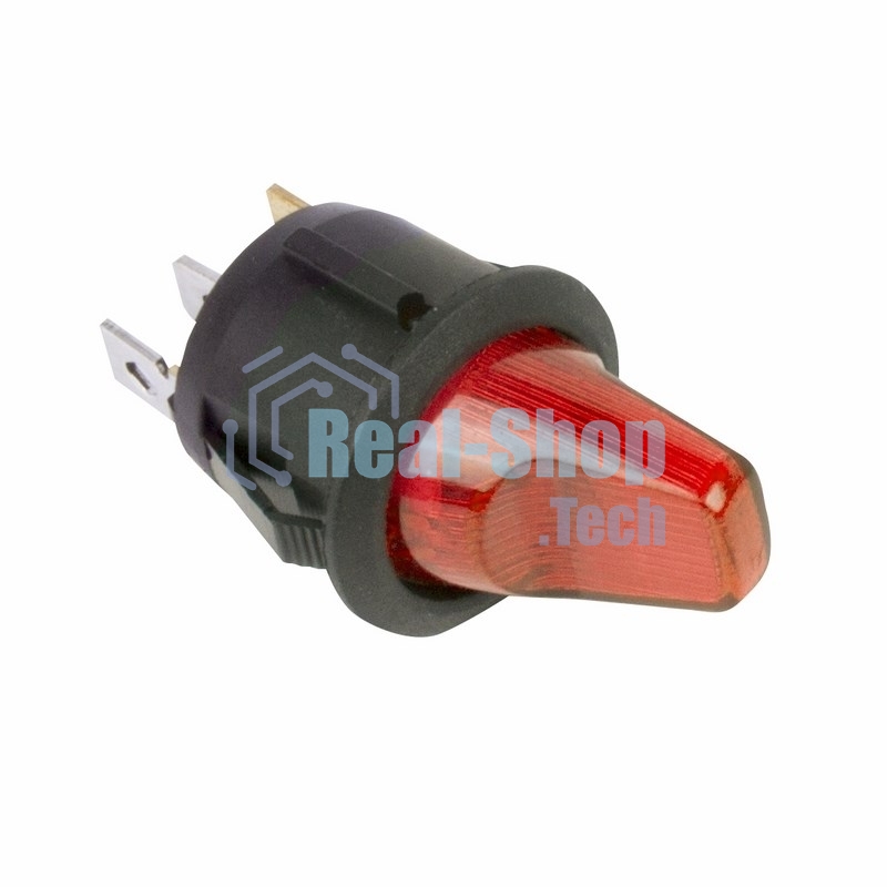 Выключатель клавишный Rexant круглый 12V 16А (3с) ON-OFF красный с подсветкой