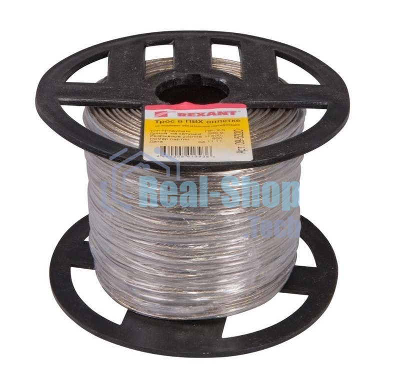 Трос стальной Rexant в ПВХ изоляции d=2.0 мм, катушка 200 метров