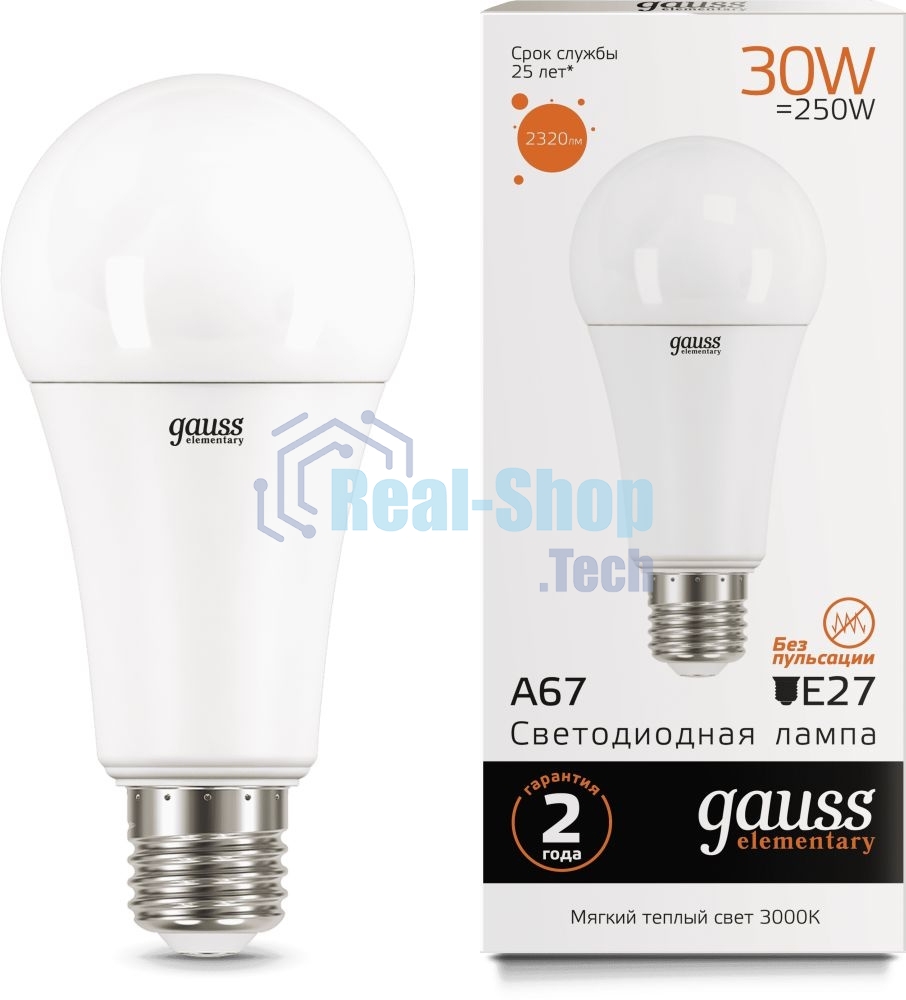 Лампа светодиодная LED Gauss Elementary A67 30Вт E27 3000К