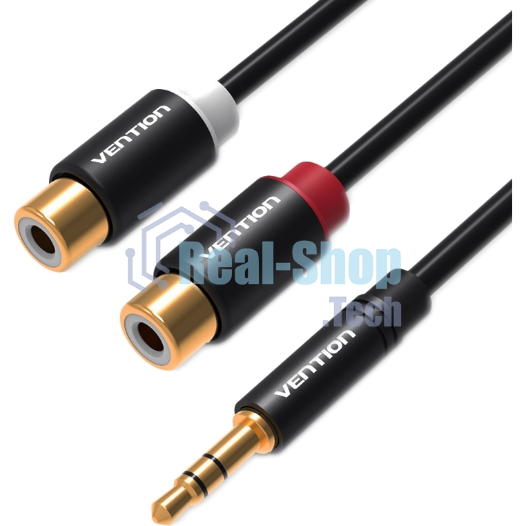 Переходник-разветвитель Vention гибкий Jack 3.5 мм M/2RCA F - 0.3 м черный