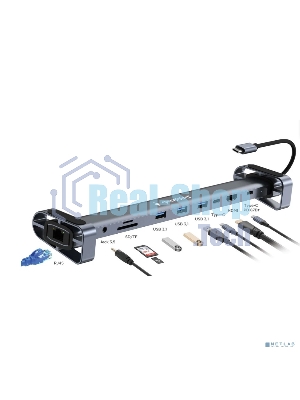 Док-станция Gembird UHB-D5, USB Type-C, 3xUSB 3.1, Type-C PD87W, Jack 3.5, SD/TF, HDMI, RJ45, USB Type-C, USB