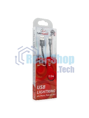Кабель Cablexpert для Apple CC-S-APUSB01Bk-0.5M, AM/Lightning, серия Silver, длина 0.5м, черный, блистер