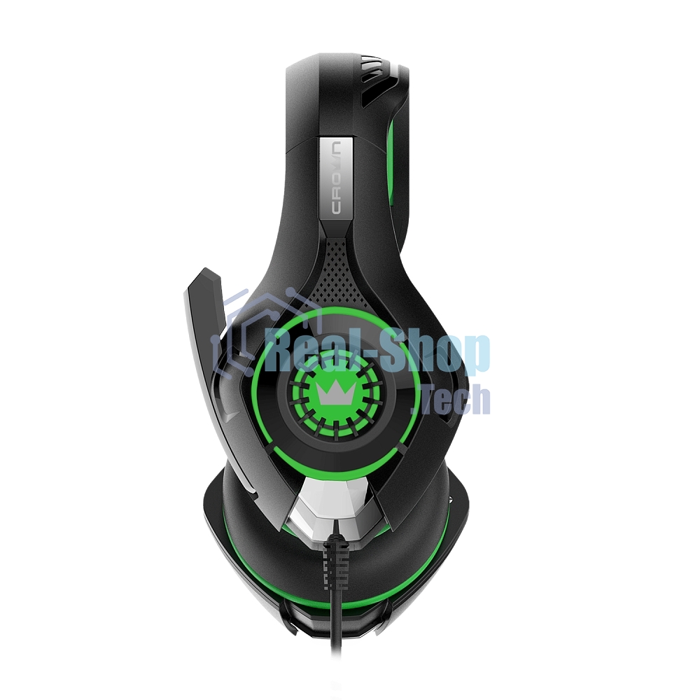 Гарнитура проводная игровая CROWN CMGH-102T Black&green (Подключение USB, встроенная аудио карта, Частотный диапазон: 20Гц-20,000 Гц,Кабель 2.1м,Размер D 250мм)