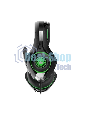 Гарнитура проводная игровая CROWN CMGH-102T Black&green (Подключение USB, встроенная аудио карта, Частотный диапазон: 20Гц-20,000 Гц,Кабель 2.1м,Размер D 250мм)