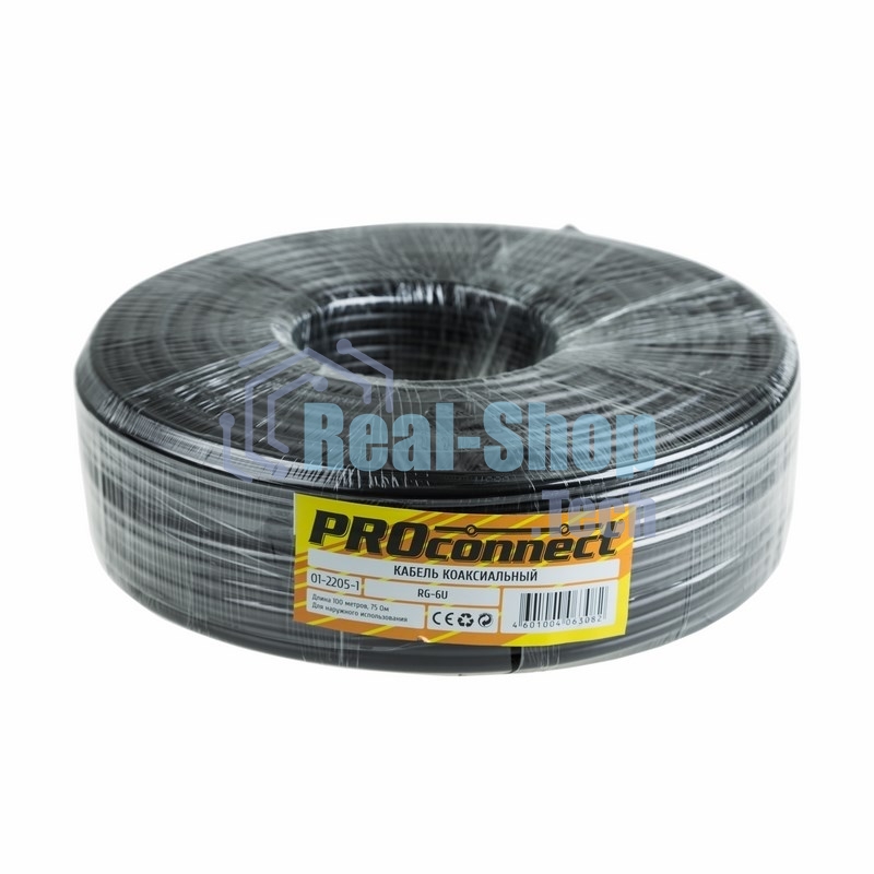 Кабель коаксиальный PROconnect RG-6U, 75 Ом, CCS/Al/Al, 48%, бухта 100 м, черный OUTDOOR