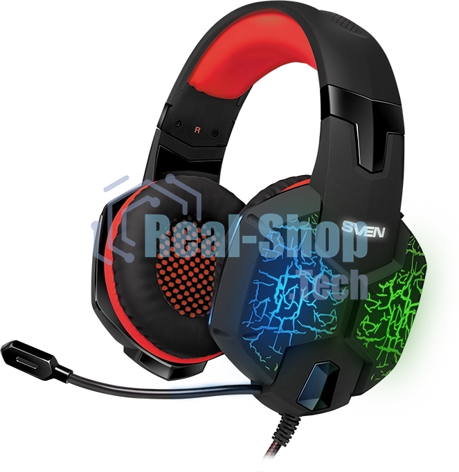 Гарнитура проводная игровая с микрофоном SVEN AP-U988MV, черный-красный (USB, LED, 7.1)