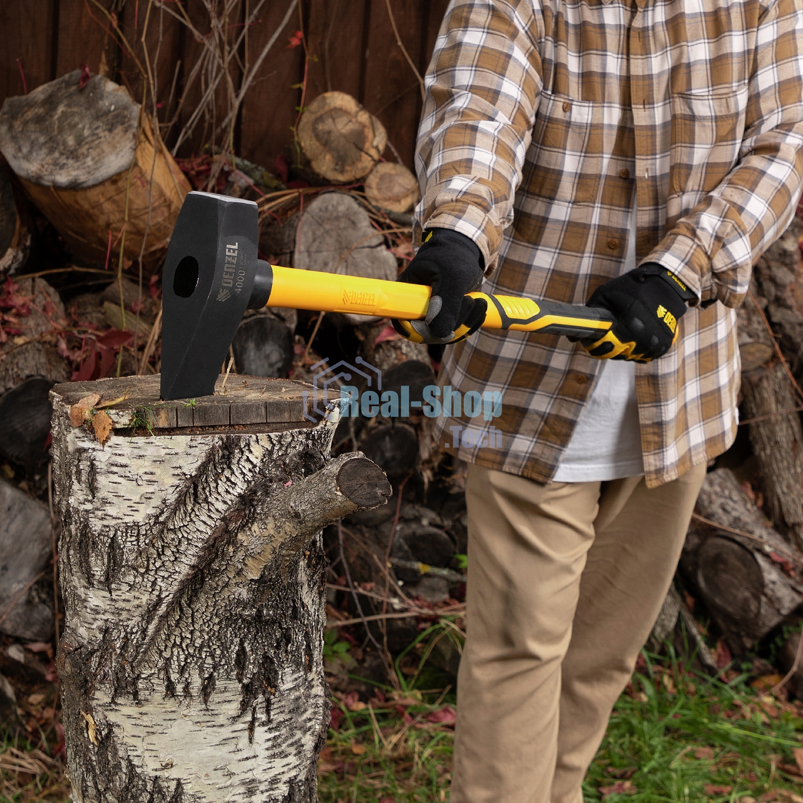 Колун-кувалда Denzel 4000 г, кованая, фибергласовая рукоятка c TPR покрытием, 880 мм