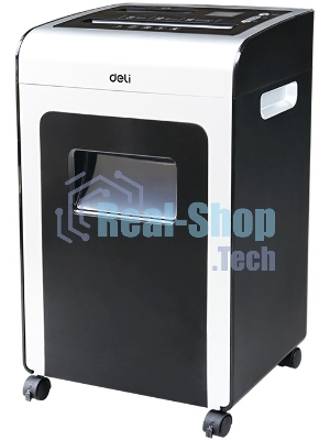 Шредер Deli E9917-EU черный/белый с автоподачей (секр.P-4)/фрагменты/16лист./31лтр./скрепки/скобы/пл.карты/CD