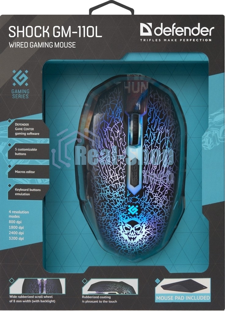 Мышь проводная Defender Shock GM-110L черный, 3200 dpi, USB, кнопки - 6