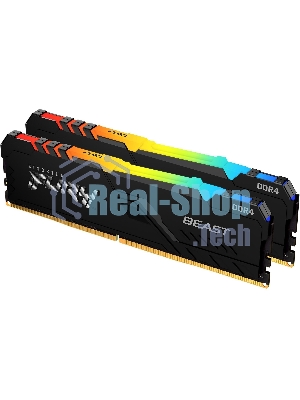 Оперативная память Kingston Fury Beast, DDR4, 64GB (2x32GB), 3200MHz, CL16, DIMM, с радиатором, RGB, черный