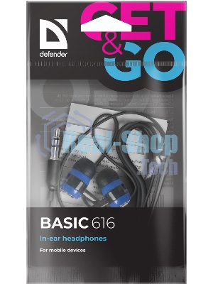 Проводные наушники Defender Basic 616 черный/синий, внутриканальные, Jack 3.5 мм