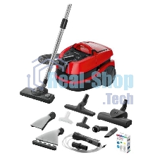 Пылесос Bosch BWD421PET красный, 2100 Вт, уборка влажная/сухая, пылесборник контейнер 5 л