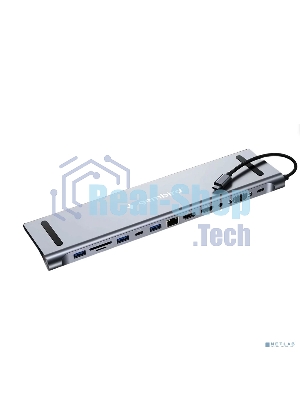 USB-концентратор Gembird UHB-D6, USB Type-C, USB 2.0/RJ45/USB Type-C PD87W/Jack 3.5 / SD/TF/2xHDMI/VGA, USB Type-C