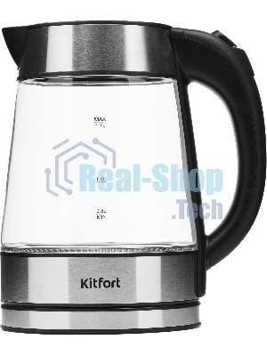 Чайник электрический Kitfort KT-6118 1.7л. 2200Вт прозрачный/серебристый (корпус: стекло)