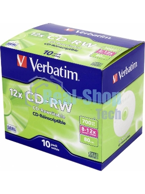 Диск CD-RW Verbatim 700Mb 12x Jewel case (10шт) (43148)