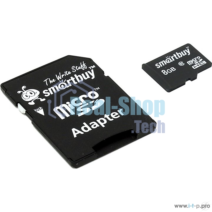 Флеш карта microSD 8Gb, Smartbuy microSDHC Class 10 (SD адаптер)