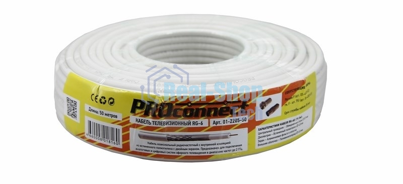 Кабель RG-6U, (48%), 75 Ом, 50м., белый 01-2205-50 PROconnect
