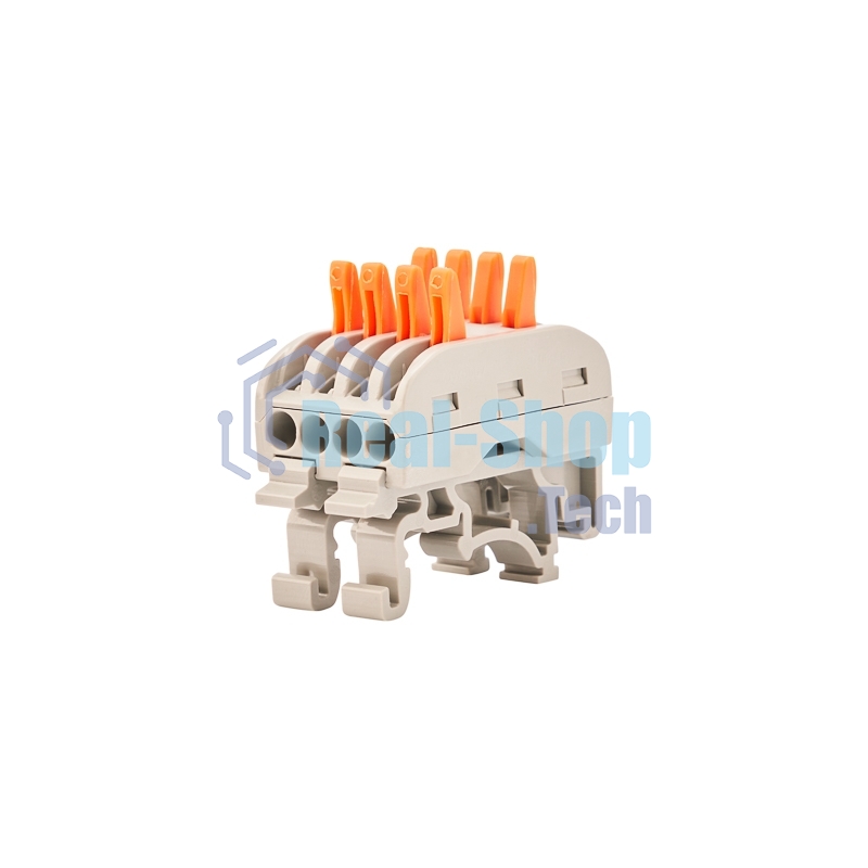 Клемма соединительная Rexant многоразовая проходная 4-полюсная, с креплением на DIN-рейку (0,08-4 мм²) серая (50 шт./уп.)