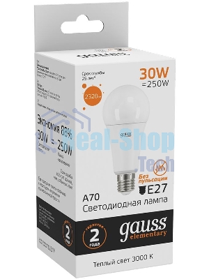 Лампа светодиодная LED Gauss Elementary A67 30Вт E27 3000К