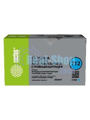 Картридж струйный Cactus CS-3ED67A 712 голубой (29 мл) для HP DJ T230/630