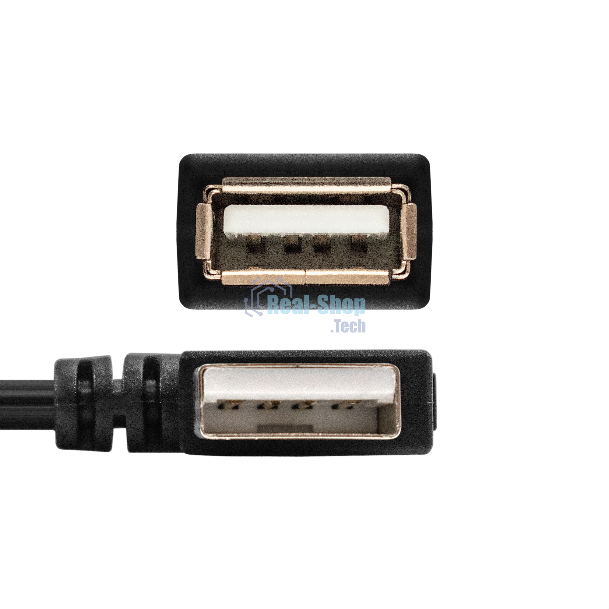 Удлинитель USB 2.0 ExeGate EX-CC-USB2-AMAF-0.15L (Am/Af, угловой 90-градусный коннектор (горизонтальный левый), 0,15м)