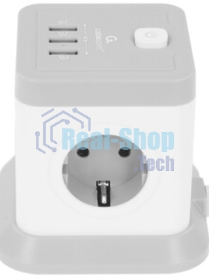 Сетевой фильтр Cablexpert Tower, TWR-4-U3-W-3, 4 р, 10А, 3xUSB, 3.1А, 3 м, ур.защиты 2+, белый, коробка