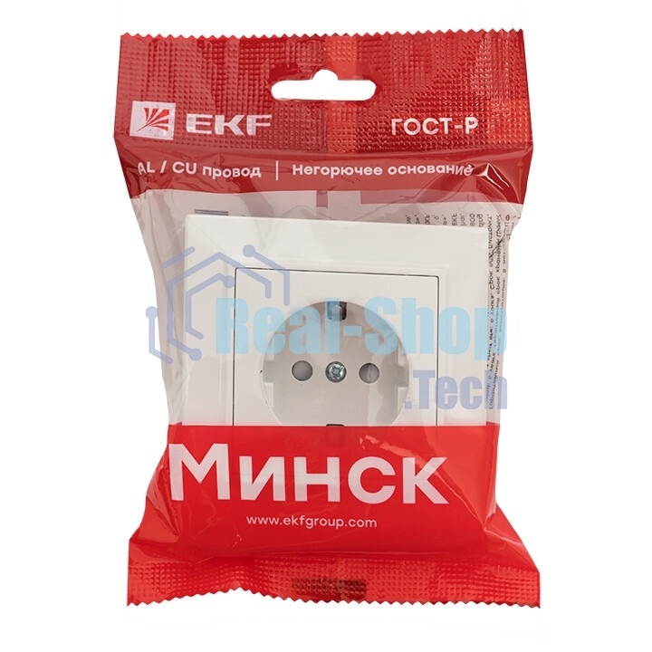 Розетка 1-местная СП с заземлением 16А белая с защ. штор. EKF Basic Минск