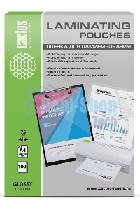Пленка для ламинирования Cactus 75мкм A4 (100 шт) глянцевая 216x303 мм CS-LPGA475100