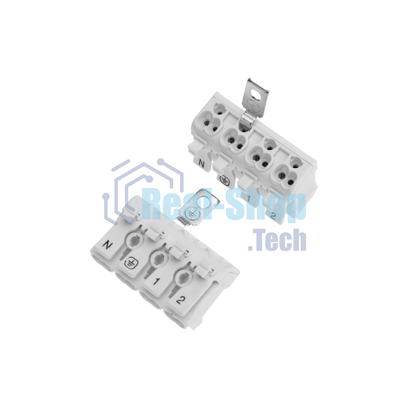 Клемма пружинная соединительная Rexant КСП 4-полюсная с заземлением и с монтажными ножками (50 шт./уп.)