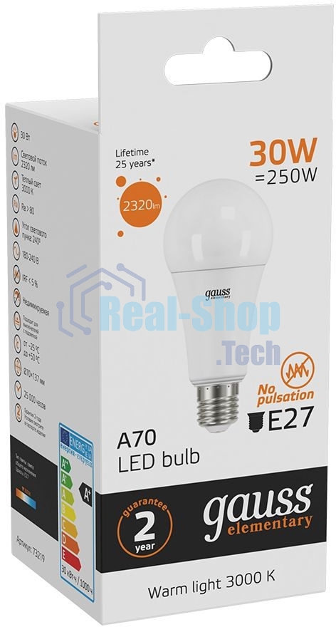 Лампа светодиодная LED Gauss Elementary A67 30Вт E27 3000К
