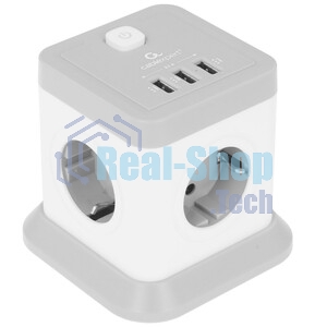 Сетевой фильтр Cablexpert Tower, TWR-4-U3-W-3, 4 р, 10А, 3xUSB, 3.1А, 3 м, ур.защиты 2+, белый, коробка