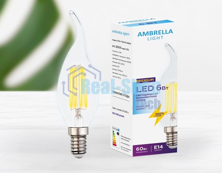 Лампа светодиодная Ambrella light 202215 Filament LED C37L-F 6W E14 4200K (60W)