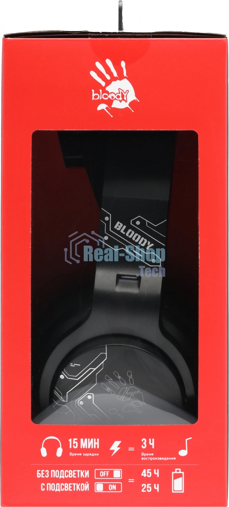 Гарнитура Bloody GR370 черный, беспроводная + проводная, Bluetooth, до 45 ч, подсветка