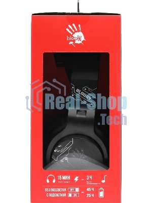 Гарнитура Bloody GR370 черный, беспроводная + проводная, Bluetooth, до 45 ч, подсветка