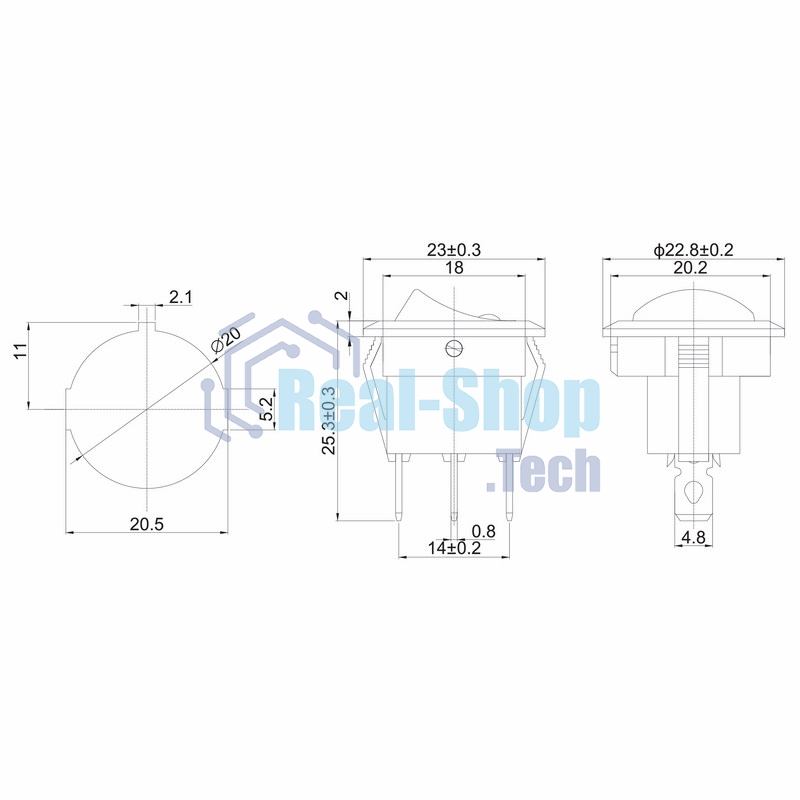 Выключатель клавишный Rexant круглый 12V 16А (3с) ON-OFF черный с красной подсветкой