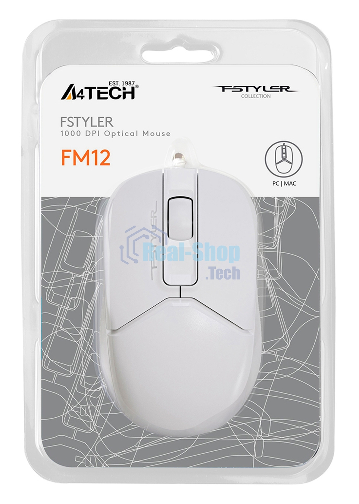 Мышь проводная A4Tech Fstyler FM12 белый, 1200 dpi, USB, кнопки - 3