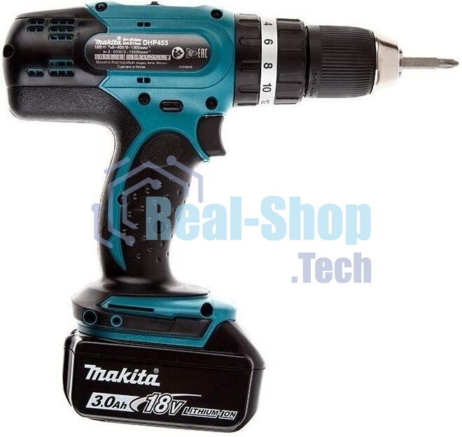 Дрель-шуруповерт Makita DHP453RFE, 18 В, 3 Ач, 42 Нм, щеточный
