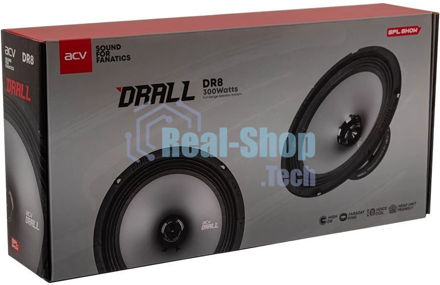 Колонки автомобильные ACV DRALL DR8 (без решетки) 300Вт 96дБ 3Ом 20 см (8 дюйм) (ком.: 2 кол.) широкополосные однополосные