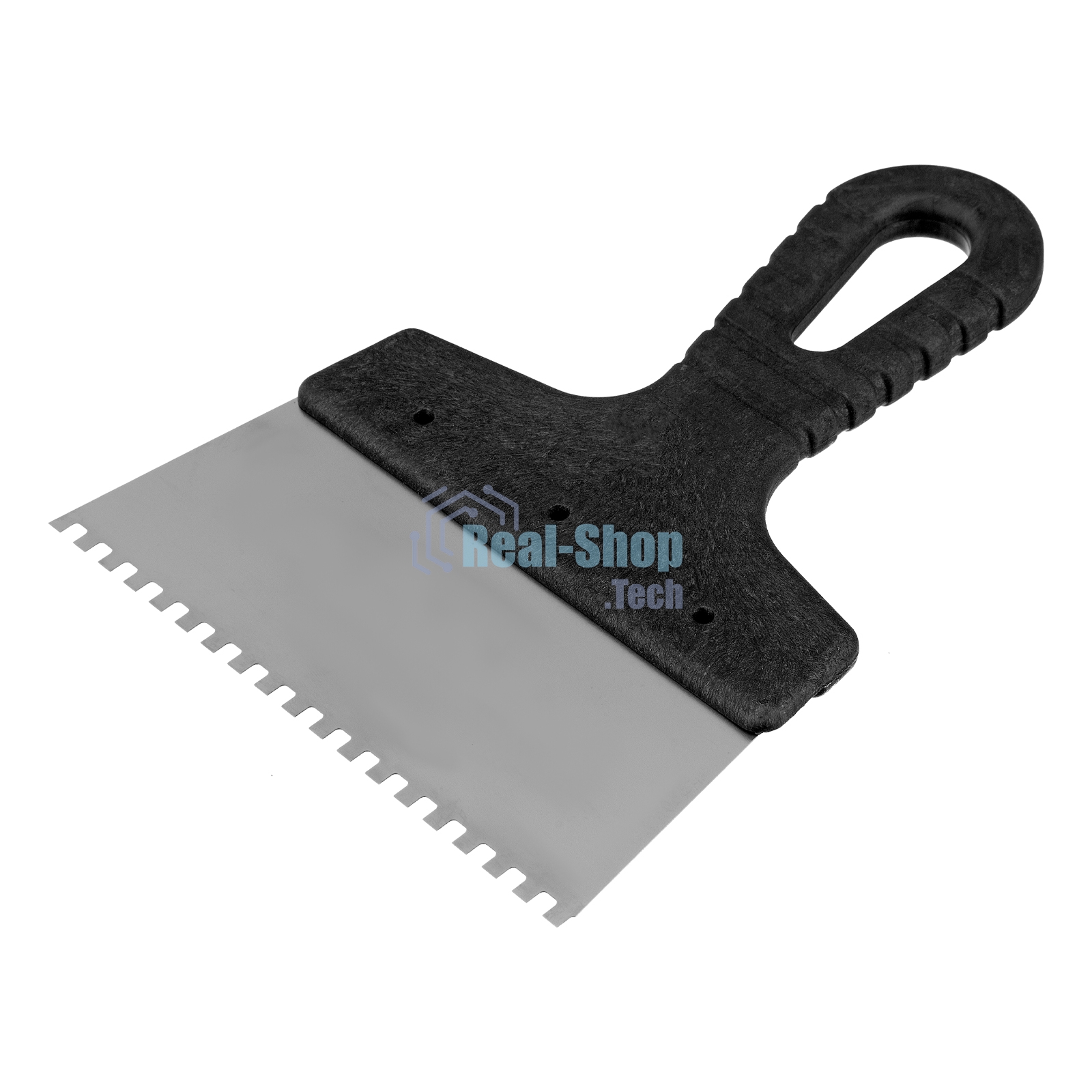 Шпатель из нержавеющей стали Сибртех 150 мм, зуб 4х4 мм, пластмассовая ручка