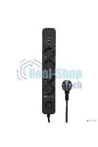 Сетевой фильтр Гарнизон 2.0 Мультипорт EPS-4-U3-B-2, 4 р, 10А, 3xUSB, 2 м, ур.защиты 2+, черный, пакет