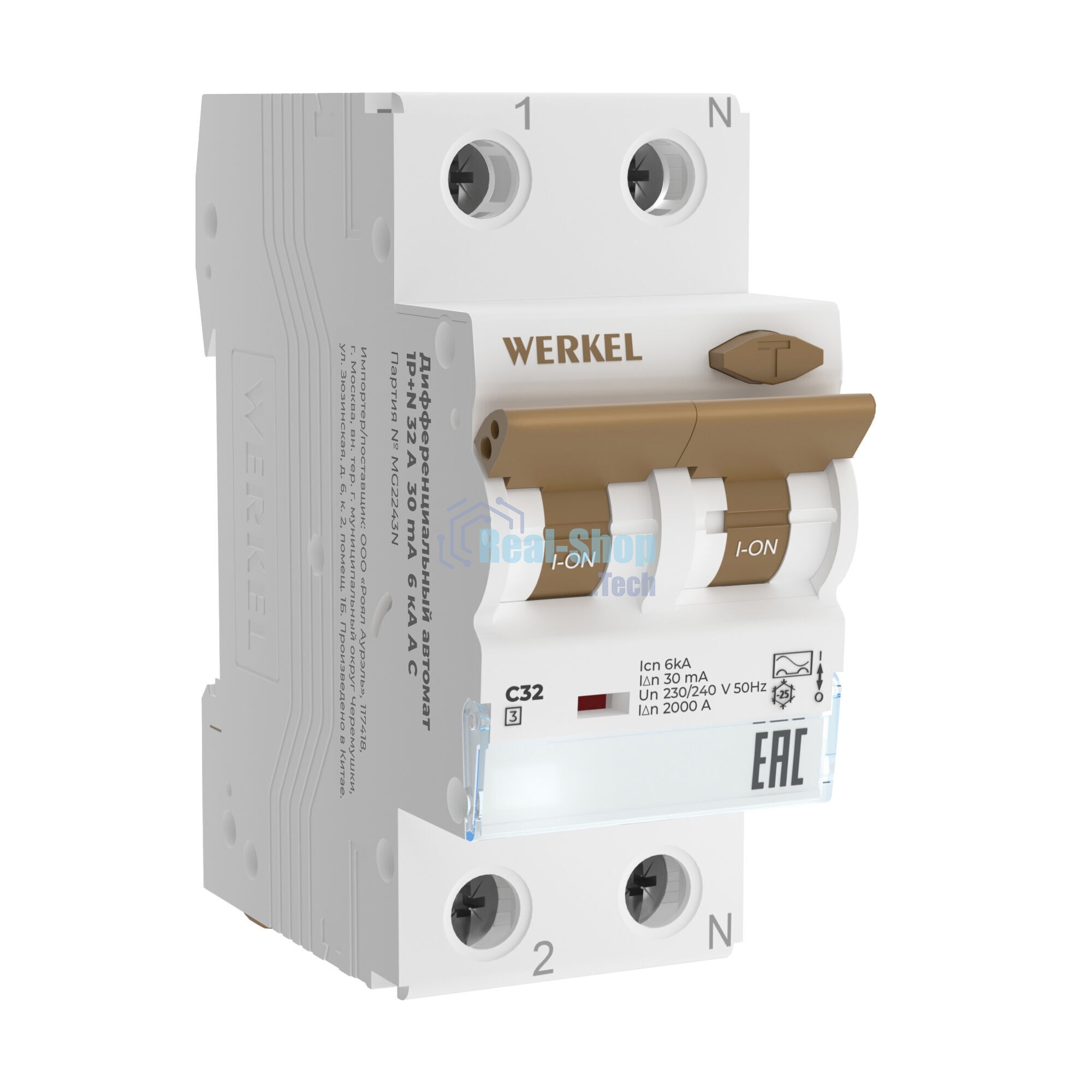 Дифференциальный автомат Werkel 1P+N 32 A 30 mА 6 kА C А W922P326