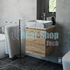 Тумба Bau Dream Blackwood 50 с дверцей, раковина BAU Hotel 51х39, мрамор, смеситель для раковины высокий Hotel Still, нержавеющая сталь