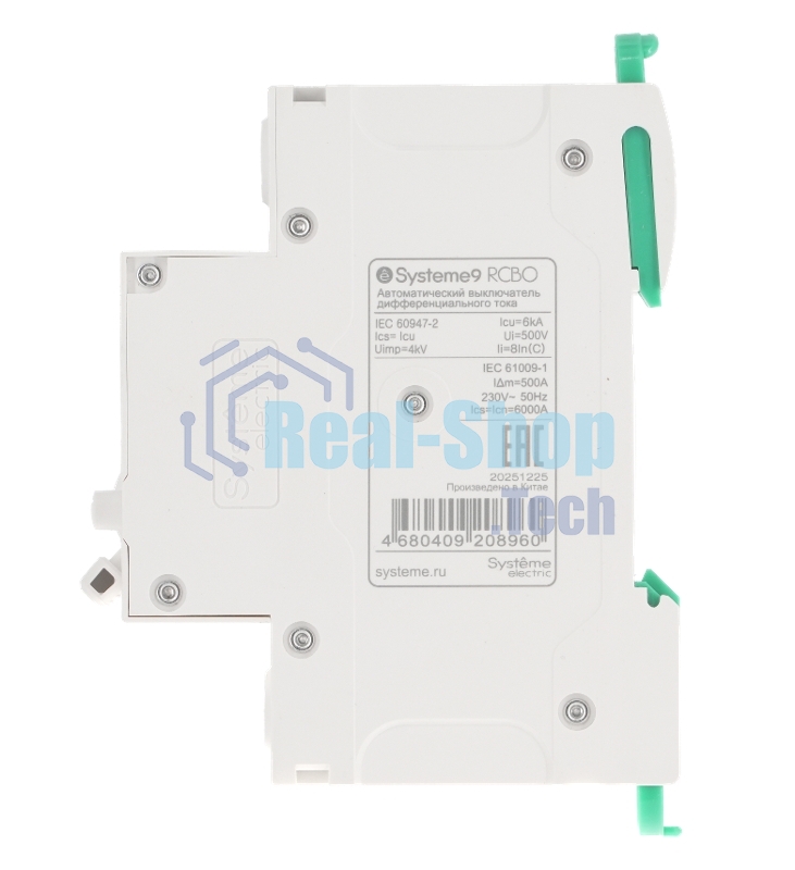 Автоматический выключатель дифф. тока (АВДТ) Systeme Electric S9D51620 Systeme9 1P+N C 20A 6kA 30мА Тип-AC 230В