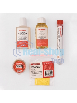 Набор К5 для пайки Rexant универсальный (припой, губка, канифоль, флюс СКФ, флюс ОК)