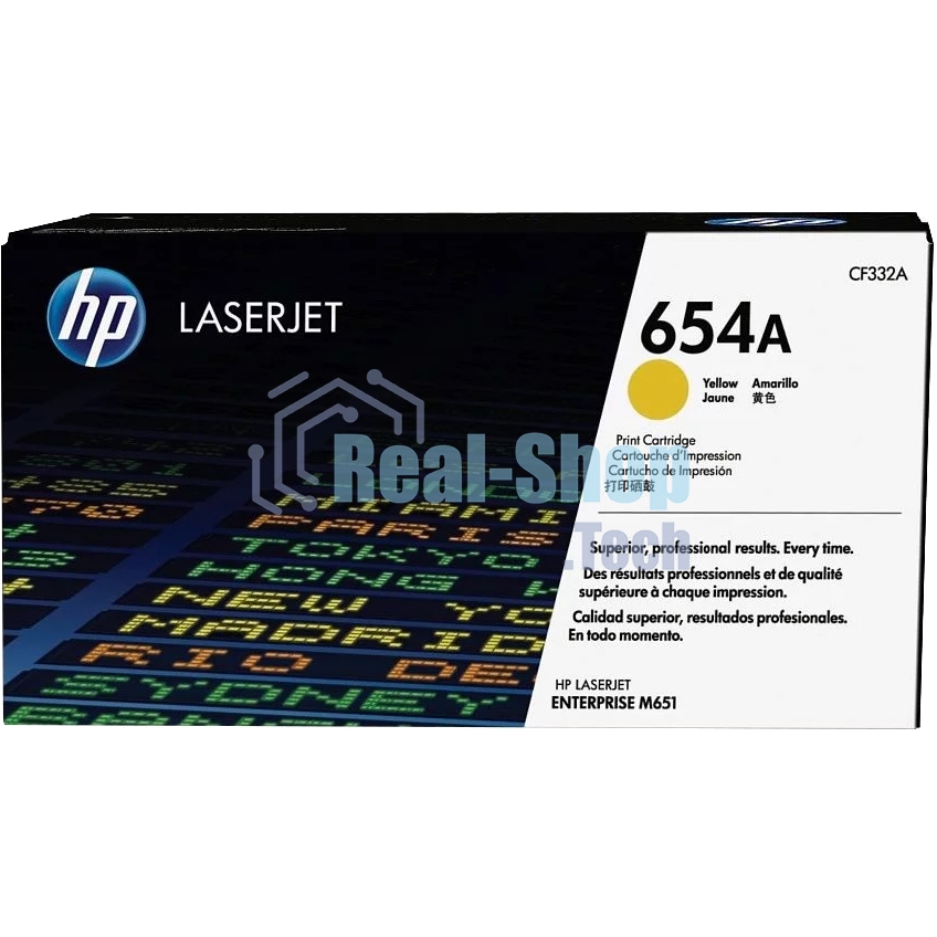 Тонер Картридж HP 654A CF332A желтый для HP CLJ Ent M651n/M651dn/M651xh/M680dn/M680f (15000 стр.)
